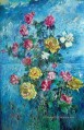 roses avec fond bleu 1960 fleurs de décor moderne